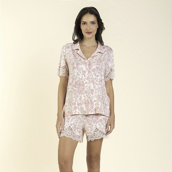 Pijama Feminino Curto Roses com Renda