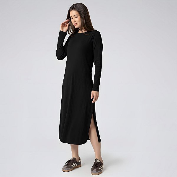 Vestido Midi Canelado Balance Style Preto