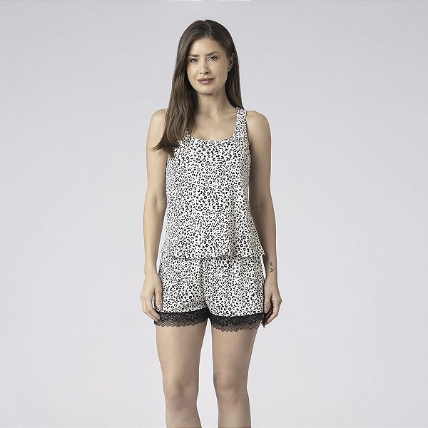 Short Doll Regata Onça Preto e Branco