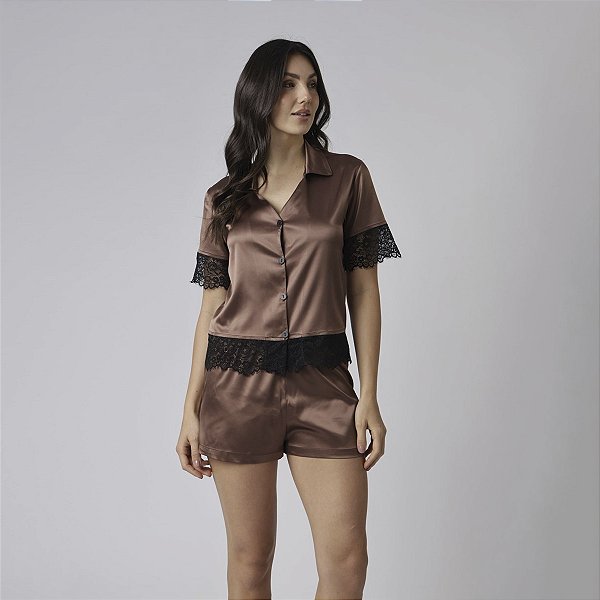 Pijama Feminino Aberto Curto Choco