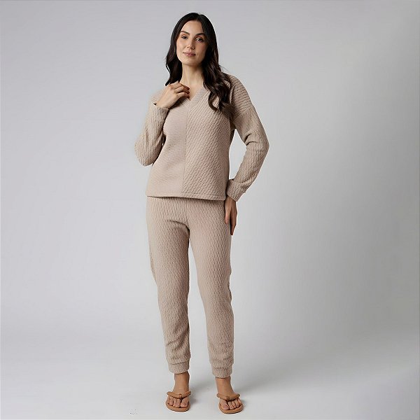 Pijama Feminino Longo Soft Creme