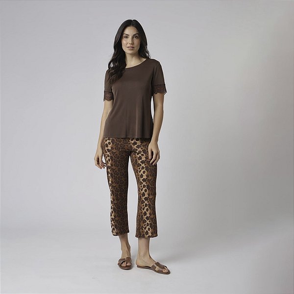 Pijama Feminino Pantacourt Onça Brown