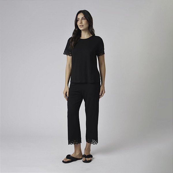Pijama Feminino Pantacourt Preto