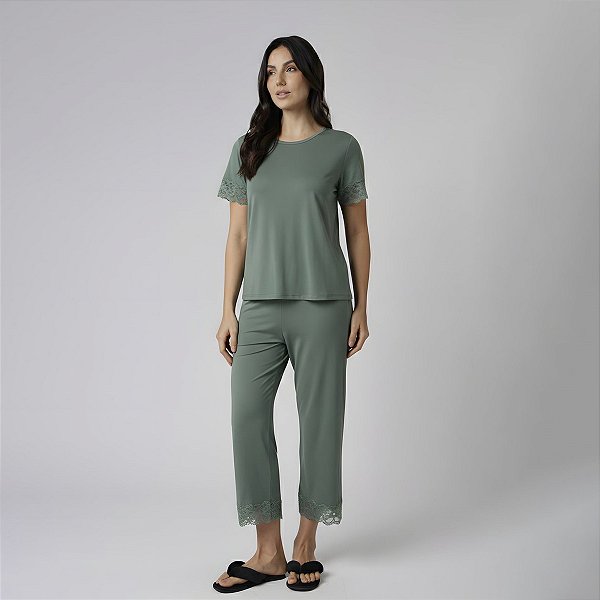 Pijama Feminino Pantacourt Verde