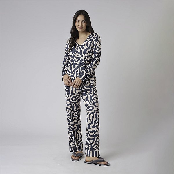 Pijama Feminino Longo Marinho Orgânico