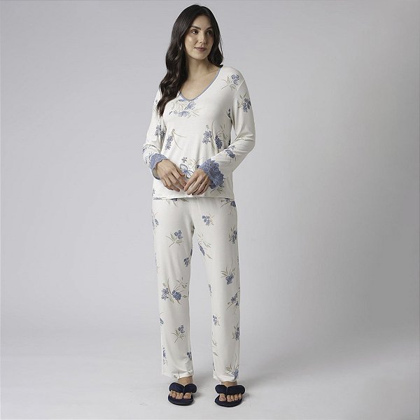 Pijama Feminino Longo Jardim Blue