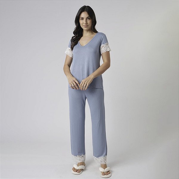 Pijama Feminino Manga Curta Urbano Blue