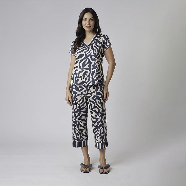 Pijama Feminino Capri Marinho Orgânico