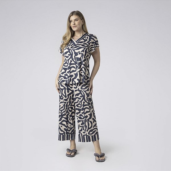Pijama Feminino Pantacourt Plus Size Marinho Orgânico