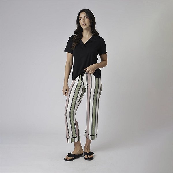 Pijama Feminino Pantacourt Listrado Style