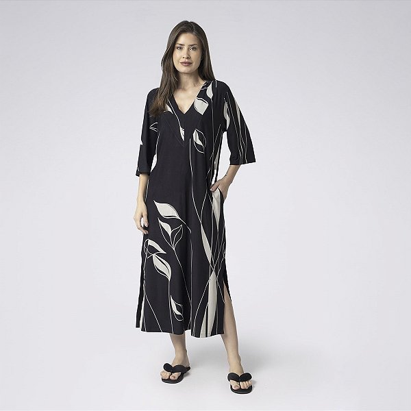 Kaftan Feminino Midi Rongeant Flower