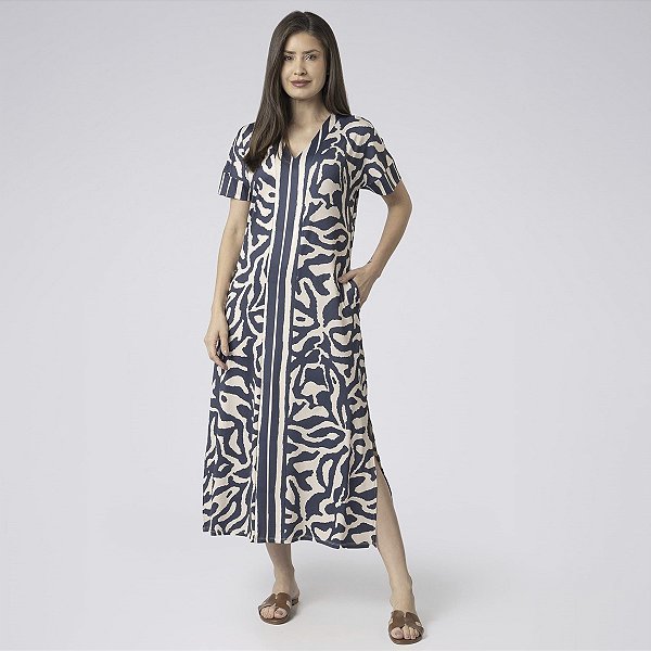 Kaftan Feminino Midi Marinho Orgânico