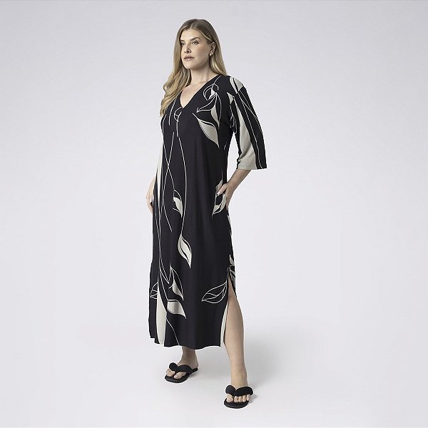 Kaftan Feminino Midi Plus Size Rongeant Flower