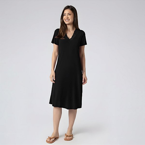 Camisão Feminino Midi Preto com Renda