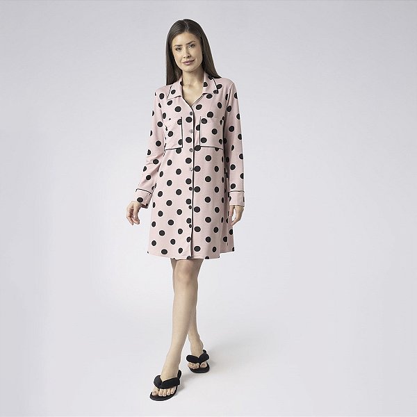 Camisão Feminino Curto Aberto Poá Rosa Lingerie