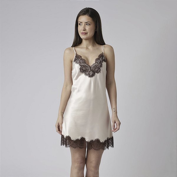 Camisola Curta de Alça Cremino com Renda