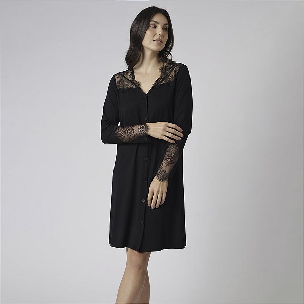 Camisão Feminino Curto Manga Longa Preto