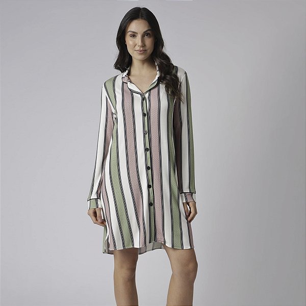 Camisão Feminino Aberto Listrado Style