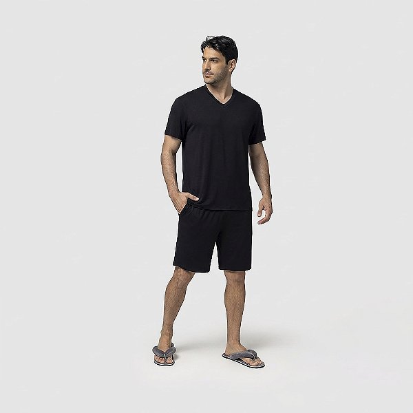 Pijama Masculino Curto Preto com Bolso