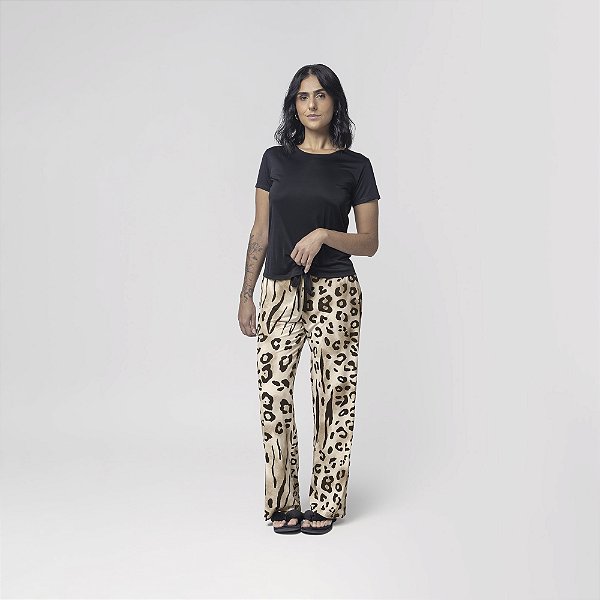 Pijama Feminino Plus Size Manga Curta Animal Print