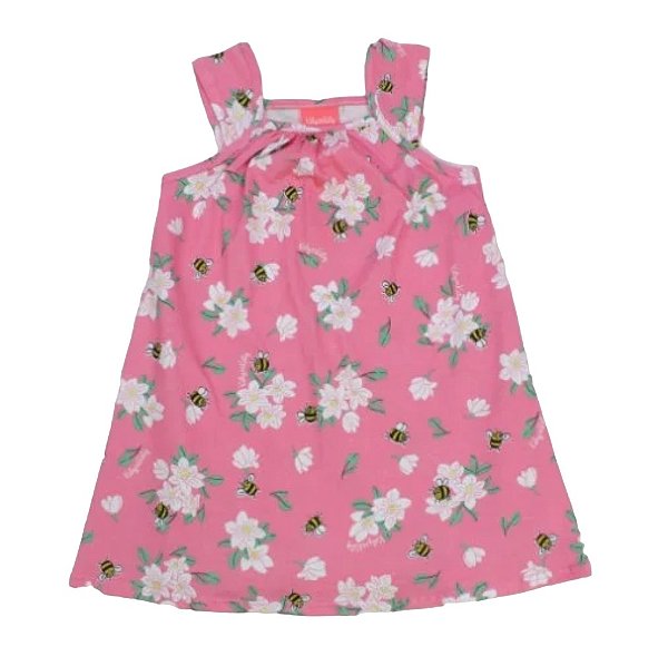 Vestido alça estampa flores e abelinhas