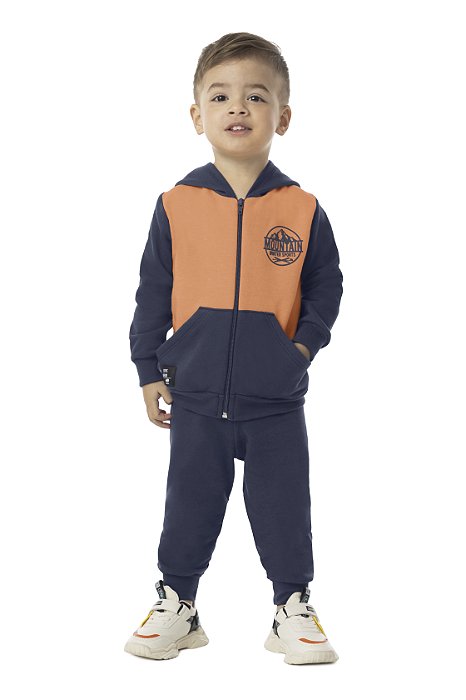 Conjunto masculino moletom aberto com bolso canguru