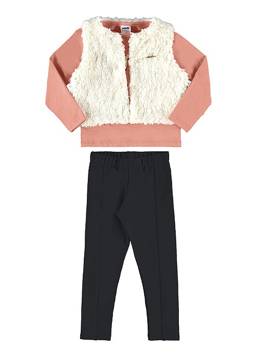 Conjunto de três peças com colete de pelinhos