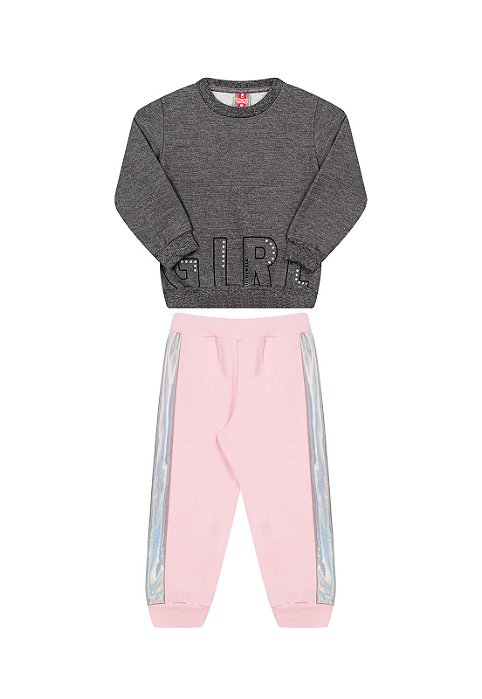 Conjunto feminino moletom com detalhes holográficos