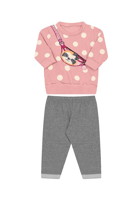 Conjunto moletom feminino estampa bolinhas e preguicinha