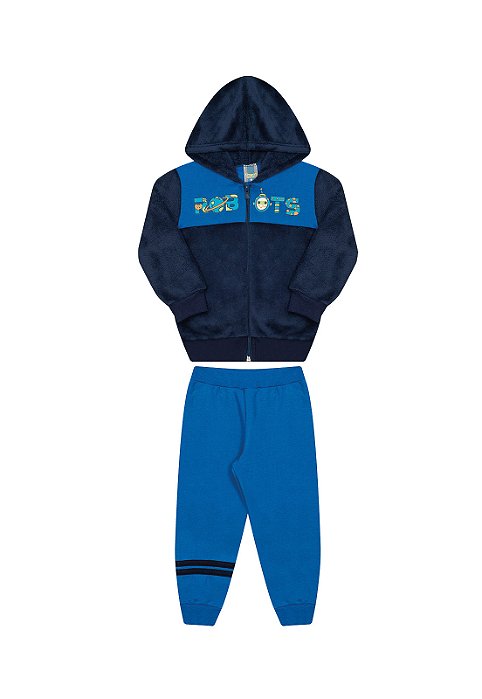 Conjunto masculino casaco em pelinhos e calça em moletom