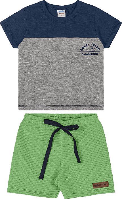 Conjunto em meia malha penteada e bermuda em gorgurinho