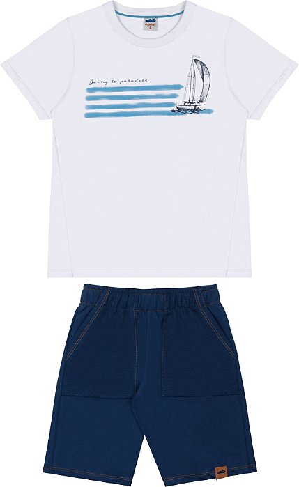 Conjunto masculino camiseta meia malha e shorts moletinho
