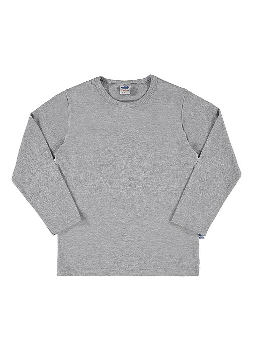 Camiseta masculina manga longa meia malha cinza mescla
