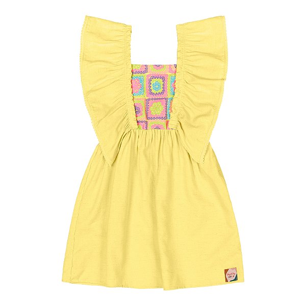 Vestido em linho rústico amarelo