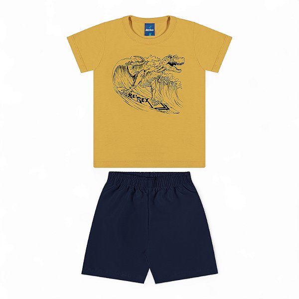 Conjunto camiseta meia malha e shorts microfibra