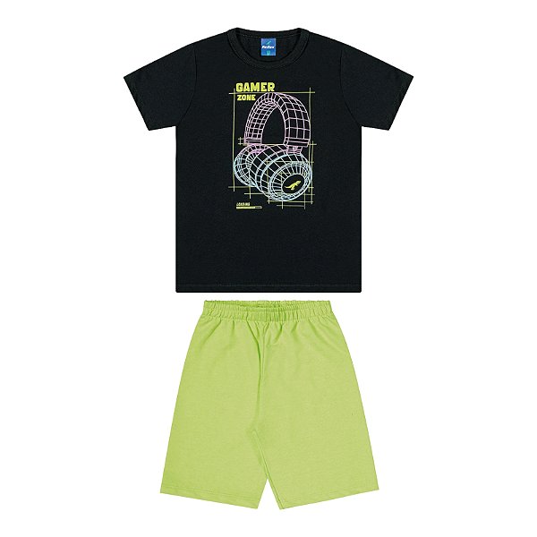 Conjunto camisa meia malha e shorts em moletinho