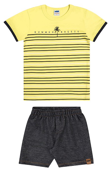 Conjunto camisa meia malha shorts em molecotton jeans