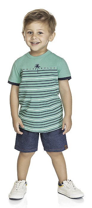 Conjunto camisa meia malha shorts em molecotton jeans