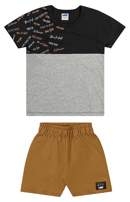 Conjunto camisa meia malha e shorts moletinho