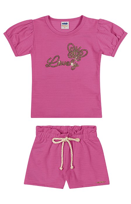 Conjunto em cotton maquinetado com bordado Lovely