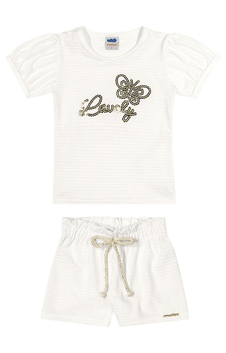 Conjunto em cotton maquinetado com bordado Lovely
