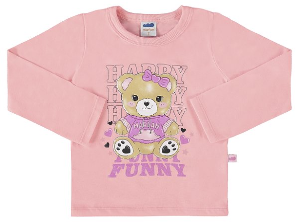 Blusa manga longa ursinho rosa