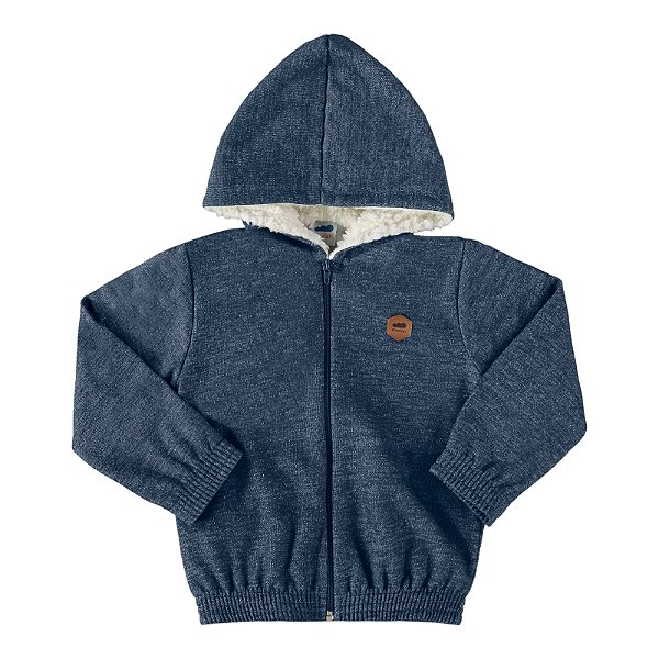 Jaqueta moletom jeans com pelo carneirinho