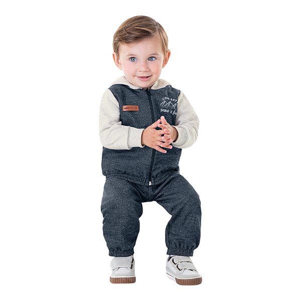Conjunto jaqueta em moletom jeans felpado