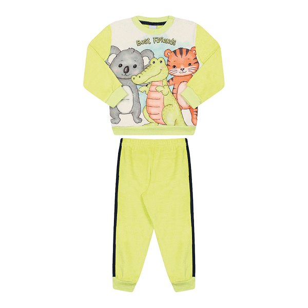 Conjunto masculino casaco e calça em pelinhos estampa animais