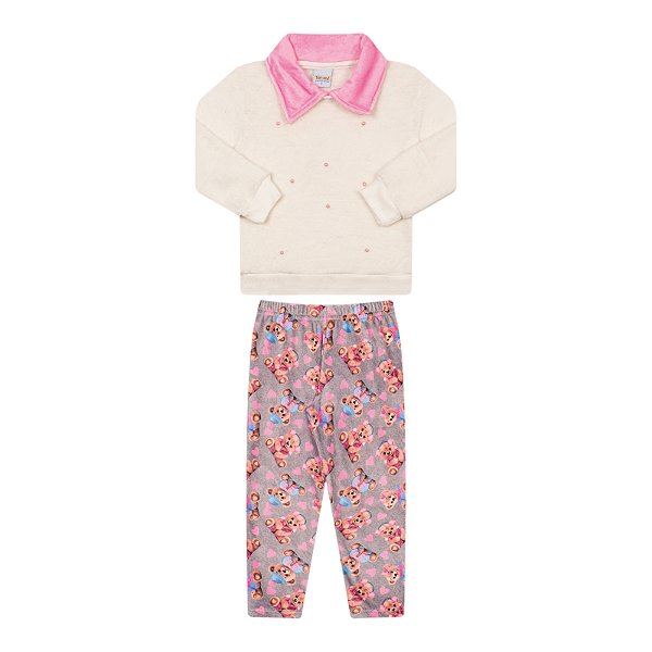 Conjunto feminino em pelinhos com elastano e aplicações de pérolas