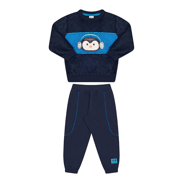 Conjunto masculino casaco em pelinhos e calça em moletom