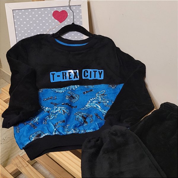 Conjunto masculino em pelinhos estampa T-rex city