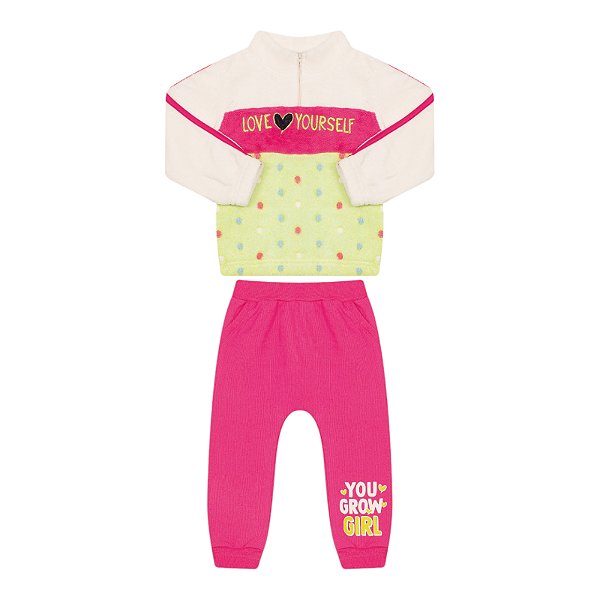 Conjunto feminino casaco em pelinhos e calça em moletom