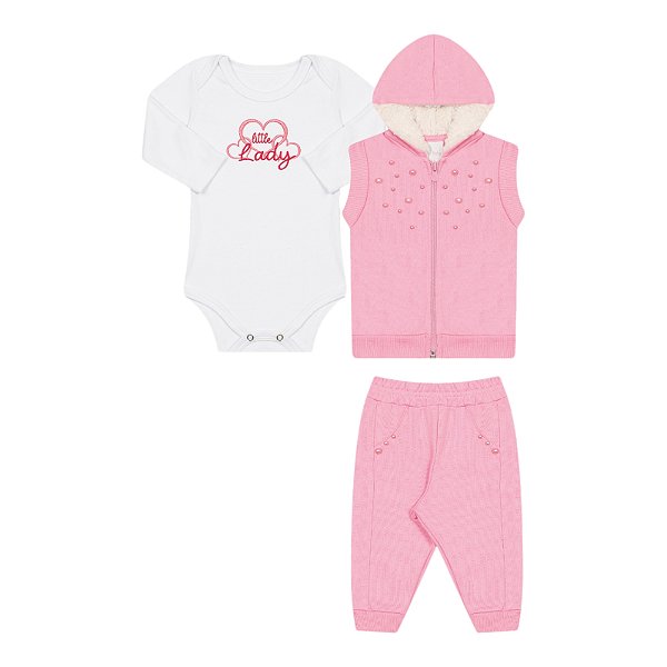 Conjunto feminino body com colete e calça,  com detalhes em pérolas
